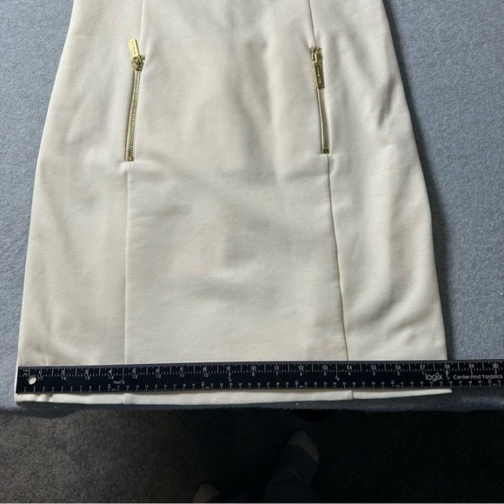 Michael Kors Off White Studded Long Sleeve Zipper Sheath Dress Gold Hardware - Picture 13 of 14